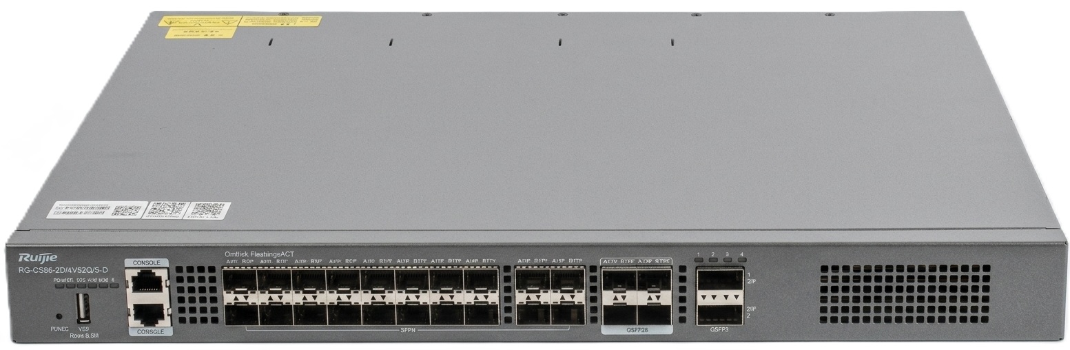 Switch Core 26-Puertos SFP / Ruijie RG-CS86-20XS4VS2QXS-D | 2603 - Ruijie RG-CS86-20XS4VS2QXS-D es un switch de agregación y core diseñado para redes de próxima generación, incorpora 20 puertos 10G SFP+, 4 puertos 25G SFP28, 2 puertos 40G QSFP+