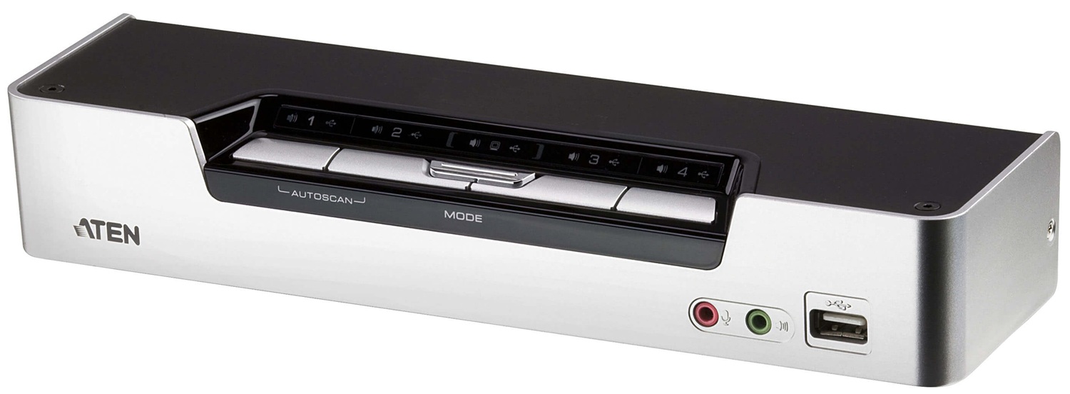 Switch KVM 4-PCs / ATEN CS1794 | 2603 - ATEN CS1794 es un conmutador KVMP de 4 puertos diseñado para controlar cuatro computadoras con interfaz HDMI y compartir dos periféricos USB adicionales desde una única consola, incorpora hub USB 2.0 de 2 puertos