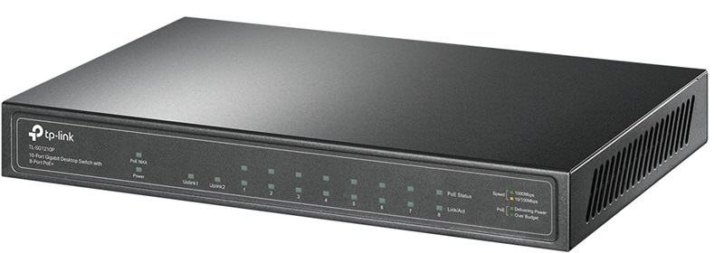 Switch 10-Puertos PoE+ / TP-Link TL-SG1210P | 2501 - Switch No Administrable con Funciones de Cap 2, 8-Puertos LAN Gigabit (PoE+ 30W), 1-Puertos Gigabit, 1-Puertos SFP Gigabit, Presupuesto PoE: 63W, Conmutación: 20 Gbps, Tasa de reenvío 14.88 Mpps