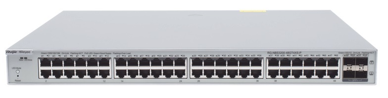 Switch PoE 48-Puertos / Ruijie RG-NBS3200-48GT4XS-P | 2508 - Ruijie RG-NBS3200-48GT4XS-P es un switch PoE administrable con funciones de capa 2+, diseñado para redes empresariales, educativas, de videovigilancia y retail que requieren alto rendimiento