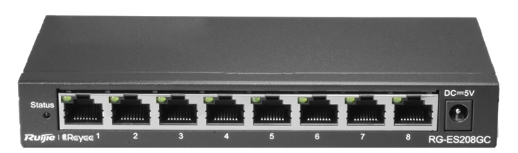Switch  8-Puertos / Ruijie RG-ES208GC | 2508 - Ruijie RG-ES208GC es un switch administrable sin PoE con funciones de capa 2, diseñado para redes pequeñas y medianas, especialmente en entornos de videovigilancia (CCTV), retail, educación y oficinas