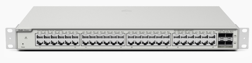 Switch 48-Puertos / Ruijie RG-NBS5100-48GT4SFP | 2508 - Ruijie RGNBS510048GT4SFP es un switch administrable sin PoE de capa 3, diseñado para redes empresariales que requieren alto rendimiento, seguridad avanzada y gestión centralizada en la nube