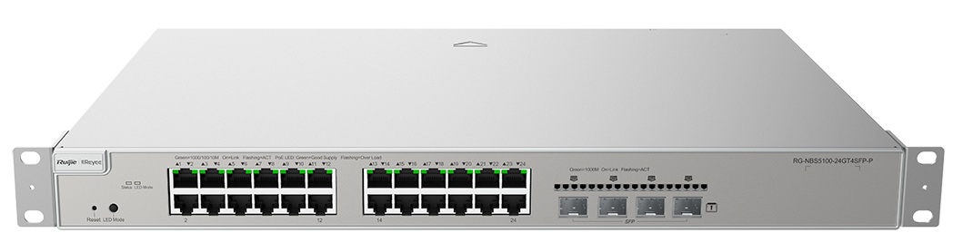 Switch 24-Puertos / Ruijie RG-NBS5200-24GT4XS | 2508 - Ruijie RG-NBS5200-24GT4XS es un switch con funciones de capa 3 administrable, ideal para entornos empresariales, galerías de arte con infraestructura avanzada y redes que requieren alto rendimiento