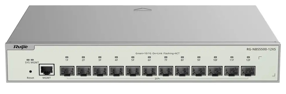 Switch SFP+ 12-Puertos / Ruijie RG-NBS5500-12XS | 2508 - Ruijie RG-NBS5500-12XS es un switch SFP+ con funciones de capa 3 administrable, diseñado para redes empresariales, centros de datos y entornos de alto rendimiento. Capacidad de agregación 10G