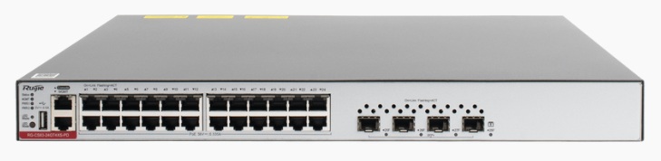 Switch Core 24-Puertos PoE / Ruijie RG-CS83-24GT4XS-P | 2508 - Ruijie RG-CS8324GT4XSP es un switch PoE administrable de capa 3 de alto rendimiento, diseñado para redes empresariales, campus, sistemas de videovigilancia y cobertura inalámbrica. 