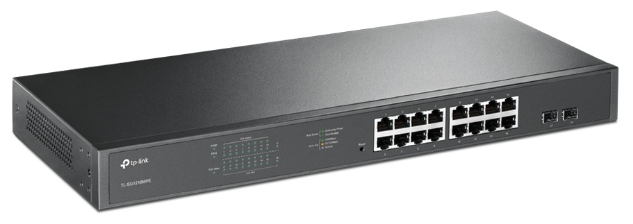 Switch 16-Puertos PoE+ / TP-Link TL-SG1218MPE | 2502 - Switch PoE TP-Link Easy Smart JetStream con Funciones Capa 2, Ideal para sistemas de vigilancia de PYMES, 16-Puertos Gigabit (PoE+ 30W), 2-Puertos SFP Gigabit, Presupuesto PoE Total: 192W, Capacidad