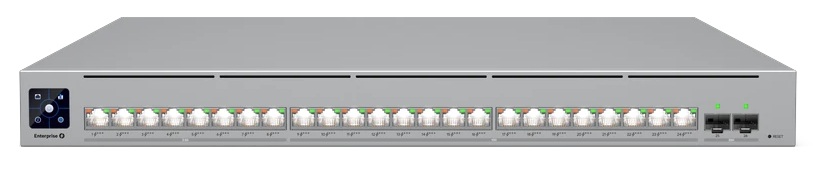 Ubiquiti ECS-24-PoE / Switch 24-Puertos PoE | 2606 – Ubiquiti ECS-24-PoE es un switch diseñado para redes empresariales con alta demanda de potencia, Incorpora 8 puertos RJ45 de 2.5 GbE PoE+++, 16 puertos RJ45 de 10 GbE PoE+++, 2 puertos SFP28 25G