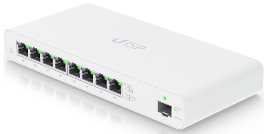 Switch PoE  8-Puertos / Ubiquiti UISP-S | 2507 -  Switch Ubiquiti UISP-S PoE Gigabit de capa 2 diseñado para aplicaciones MicroPoP, ideal para redes ISP que requieren alto rendimiento y alimentación eficiente. Rendimiento 9Gbps, Conmutación 18Gbps, 
