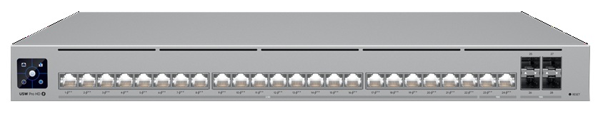 Ubiquiti USW-Pro-HD-24-PoE / Switch 24-Puertos PoE | 2606 – Ubiquiti USW-Pro-HD-24-PoE Switch diseñado para redes empresariales con alta demanda de velocidad, Compatible con puntos de acceso y terminales de alta densidad, Incorpora 22 puertos 10G