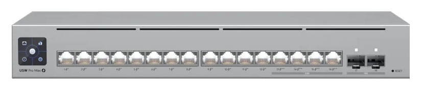 Ubiquiti USW-Pro-Max-16-PoE / Switch 16-Puertos PoE | 2606 – Ubiquiti USW-Pro-Max-16-PoE Switch diseñado para redes empresariales con alta velocidad y potencia, Compatible con puntos de acceso de alta densidad, Incorpora 4 puertos RJ45 2.5G PoE++