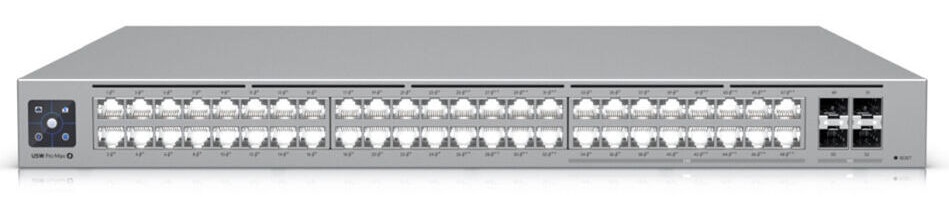 Ubiquiti USW-Pro-Max-48 / Switch 48-Puertos | 2606 – Ubiquiti USW-Pro-Max-48 es un switch diseñado para redes empresariales de campus con alta velocidad, Incorpora 16 puertos RJ45 de 2.5 GbE, 32 puertos RJ45 de 1 GbE, 4 puertos SFP+ de 10 GbE
