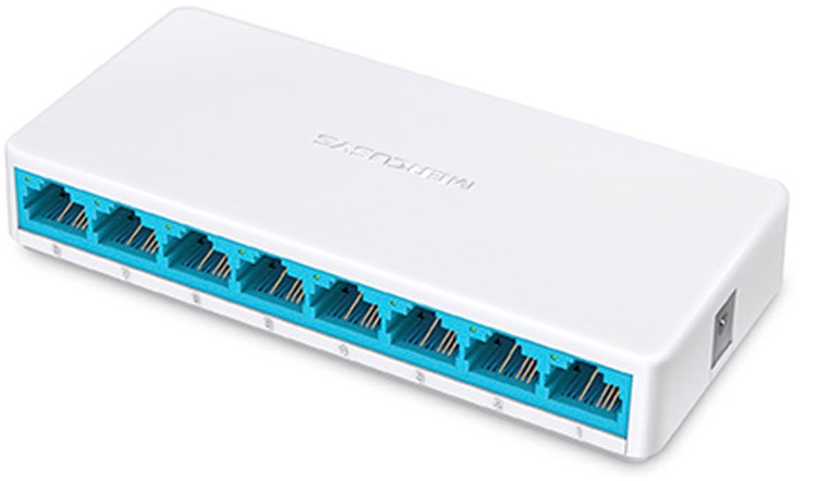 Switch  8-Puertos / Mercusys MS108G | 2501 - Switch No Administrable con 8-Puertos LAN Gigabit, Funciones de Capa 2, Negociación automática, MDI/MDIX automático, Memoria de búfer de paquetes: 64KB, Jumbo Frame: 9KB