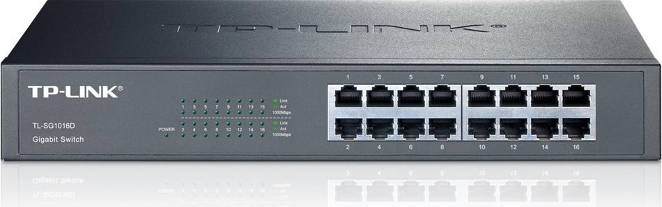 Switch 16-Puertos / TP-Link TL-SG1016D | 2501 - Switch No Administrable con funciones de capa 2, 16-Puertos LAN Gigabit, Auto MDI / MDIX, Conmutación 32Gbps, Jumbo Frame 10K, Control de flujo para modo Full Dúplex, Montaje en Rack o Escritorio