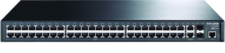 Switch 48-Puertos / TP-Link TL-SG3452 | 2502 - Switch TP-Link JetStream Administrable con funciones de Capa 2, 48-Puertos LAN Gigabit, 4-Puertos SFP Gigabit, 1-Puerto de consola RJ45, 1-Puerto de consola micro-USB, Capacidad de conmutación de 104 Gbps