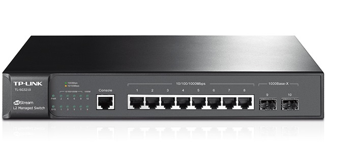 Switch  8-Puertos / TP-Link TL-SG3210 | 2502 - Switch TP-Link Lite JetStream Administrable Capa 2 con 8-Puertos LAN Gigabit, 2-Puertos SFP Gigabit, 1-Puerto de consola, Capacidad de conmutación 20Gbps, Reenvío de Paquetes 14.9Mpps, Tabla de MAC Address 