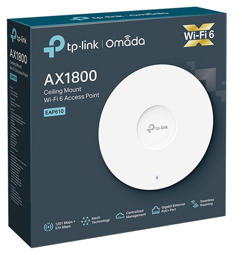Access Point Wi-Fi 6 1775 Mbps / TP-Link EAP610 | 2501 - Access Point TP-Link AX1800 Wi-Fi 6 Dual Band con Antena de 5 dBi, Estándar Inalámbrico 802.11ax, Velocidad 1775 Mbps (1201 Mbps 5GHz + 574 Mbps 2.4Ghz), Modos de operación: Solo Access Point