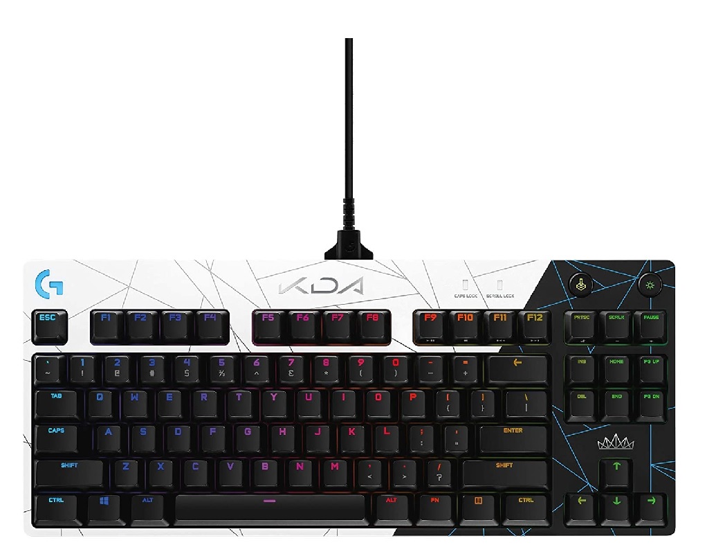 Teclado Gaming - Logitech G PRO KDA / 920-010074 | 2109 - Teclado Alámbrico, Diseño sin teclado numérico, RGB Lightsync, 12 teclas F programables, Interruptor Blue Clicky, Conexión: USB-A, Dimensiones: 34 x 361 x 153 mm, Cable: 1.8m, Peso: 980g 