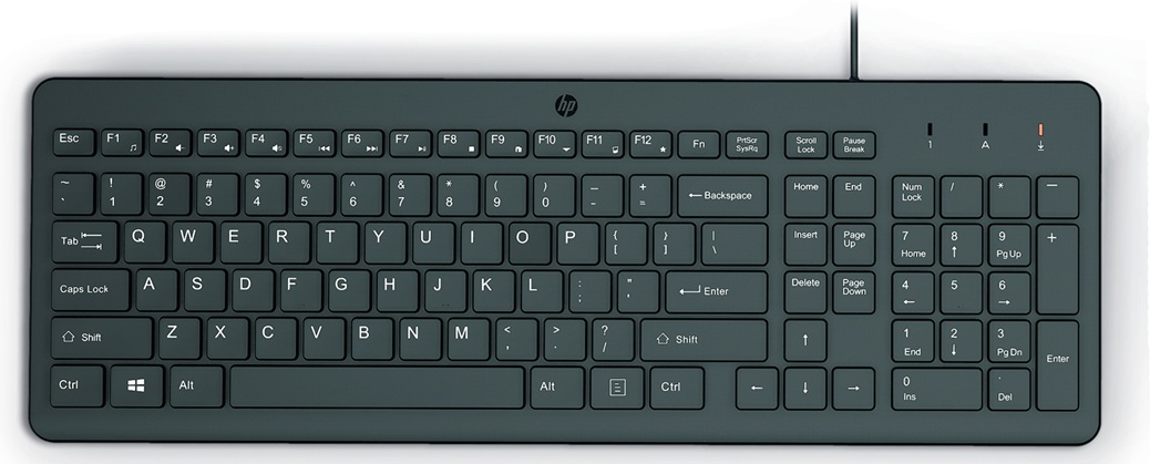 Teclado USB-A con cable / HP 150 664R5AA Negro | 2606 – HP 150 664R5AA#ABE es un teclado diseñado para ayudar en las tareas diarias mediante un sistema plug-and-play. Este dispositivo de tamaño completo posee una estructura de claves de émbolo