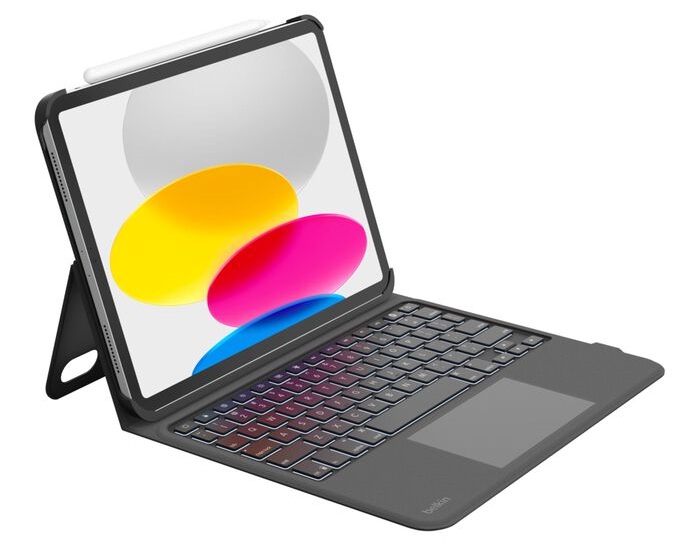 Teclado para iPad / Belkin BBZ001tt-V3 | 2604 – Belkin BBZ001tt-V3 es un teclado con funda diseñado para convertir el iPad en una estación de trabajo, conectividad inalámbrica Bluetooth, trackpad táctil con soporte multigestos, teclas retroiluminadas