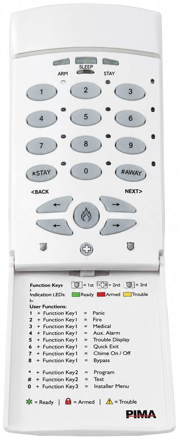 PIMA RXN-9 / Teclado de LEDs | 2604 - PIMA RXN-9 es un teclado de control diseñado para la gestión y programación de sistemas de alarma, compatible con los paneles Hunter-8 y la serie Hunter-Pro, tecnología de visualización mediante 16 indicadores LED