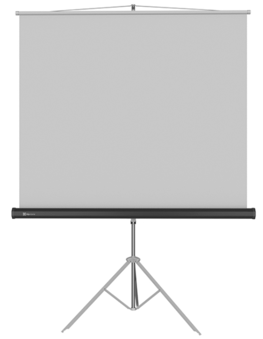 Telón de proyección portátil / Klip Xtreme KPS-102B | 2606 – Klip Xtreme KPS-102B es una pantalla con soporte sobre trípode de piso, diseñada para el despliegue de proyecciones visuales. Cuenta con lienzo de vinilo blanco mate antirreflejo, Tamaño 86''