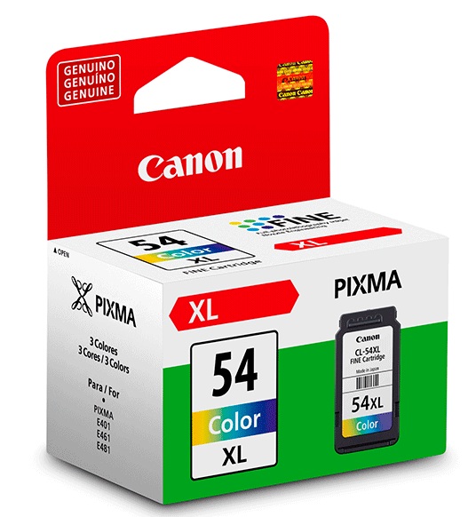 Tinta Canon CL-54XL / Tricolor | 2607 – Canon CL-54XL 9065B001AA es un cartucho de tinta de alta capacidad diseñado para proporcionar impresiones cromáticas nítidas y detalladas en sistemas PIXMA E. Referencia de tinta: CL-54XL, Impresión Tricolor