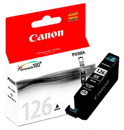 Tinta Canon CLI-126BK / Negro – 9 ml | 2607 – Canon CLI-126 BK 4561B001AB es un cartucho de tinta de densidad estándar formulado con base de colorante para ofrecer transiciones suaves y gráficos detallados en sistemas fotográficos PIXMA. 