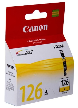Tinta Canon CLI-126Y / Amarillo – 9 ml | 2607 – Canon CLI-126 Y 4564B001AB es un cartucho de tinta de densidad estándar diseñado para ofrecer transiciones cromáticas fluidas y gráficos detallados en sistemas fotográficos PIXMA. Referencia CLI-126 Y 