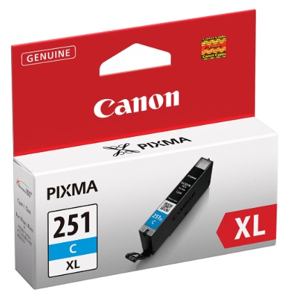 Tinta Canon CLI-251C / Cian - 7 ml | 2607 – Canon CLI-251 C 9060B001AA Cartucho de tinta de densidad estándar diseñado con la tecnología Canon Lucía EX para ofrecer transiciones cromáticas fluidas y gráficos detallados en sistemas fotográficos PIXMA