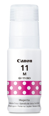 Tinta Canon GI-11M / Magenta – 70 ml | 2607 – Canon GI-11 M 4535C001AA es una botella de tinta con sistema de boquilla keyed inteligente diseñada para recargas limpias y de alto rendimiento en impresoras PIXMA G. Referencia de consumible: GI-11 M