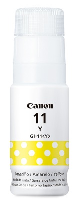 Tinta Canon GI-11Y / Amarillo – 70 ml | 2607 – Canon GI-11 Y 4536C001AA es una botella de tinta con sistema de boquilla keyed inteligente diseñada para recargas limpias y de alto rendimiento en impresoras PIXMA G. Modelo de consumible: GI-11 Y