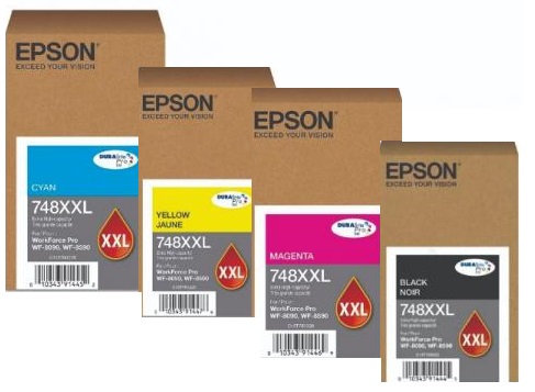 Tinta para Epson WorkForce Pro WF-6090 / 748XXL | 2501 - Tinta Original Epson 748XXL. El Kit Incluye: T748XXL120 Negro, T748XXL220 Cyan, T748XXL320 Magenta, T748XXL420 Amarillo. Rendimiento Estimado: Negro 10.000 / Color 7.000 Páginas al 5%