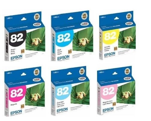 Tinta para Epson Stylus R270 | 2500 - Tinta Original Epson. El Kit Incluye: T082120 Negro, T082220 Cyan, T082320 Magenta, T082420 Amarilla, T082520 Light Cian, T082620 Light Magenta. 