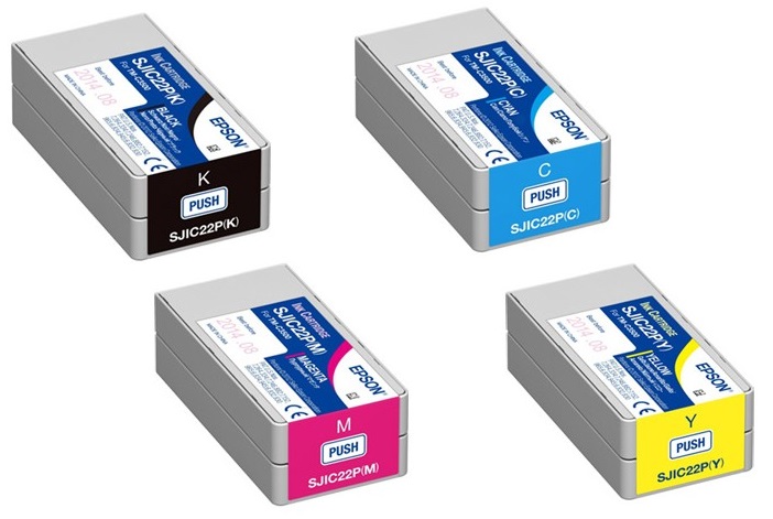 Tinta para Epson ColorWorks Tm-c3500 / Sjic22P CMYK | 2500 - Tinta Original para Epson ColorWorks Tm-c3500. El Kit Incluye: C33S020577 Negro, C33S020581 Cyan, C33S020582 Magenta, C33S020583 Amarillo 