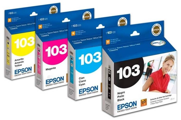Tinta para Epson Stylus Office Tx600Fw | 2500 - Tinta Original Epson 103 - El Kit Incluye: T103120 Negro, T103220 Cyan, T103320 Magenta, T103420 Amarilla.  