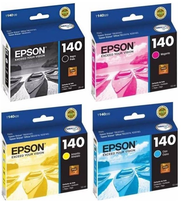 Tinta para Epson Stylus Office Tx620Fwd | 2500 - Tinta Original Epson 140. El Kit Incluye: T140120 Negro, T140220 Cyan, T140320 Magenta, T140420 Amarilla.   