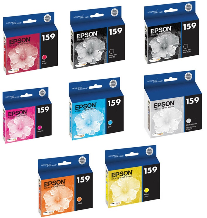 Tinta para Epson Stylus Photo R2000 / 25ml | 2500 - Tinta Vivid Color Epson 159 UltraChrome: T159020 Optimizador de Brillo, T159120 Photo Black, T159220 Cyan, T159320 Magenta, T159420 Yellow, T159720 Red, T159820 Matte Black, T159920 Orange