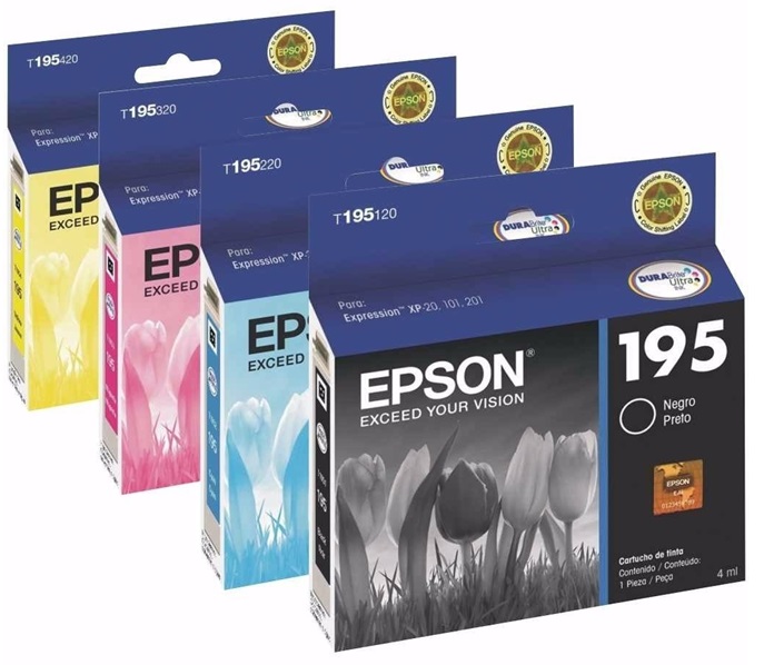 Tinta para Epson Expression XP-101 | 2500 - Tinta Original Epson 195 - El Kit Incluye: T195120-AL Negro, T195220-AL Cyan, T195320-AL Magenta, T195420-AL Amarilla.  