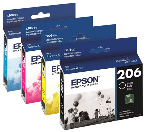 Tinta para Epson Expression XP-2101 | 2500 - Tinta Original Epson 206 - El Kit Incluye: T206120-AL Negro, T206220-AL Cian, T206320-AL Magenta, T206420-AL Amarillo.  