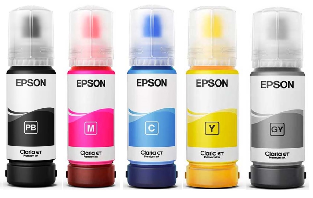 Tinta para Epson EcoTank L8180 / 70ml | 2500 - Tinta Original Epson T554/T555. El Kit incluye: T554120 Negro, T555120 Negro Fotográfico, T555220 Cian, T555320 Magenta, T555420 Amarilla, T555520 Gris. Rendimiento: Color 7.300 Pág / Negro 6.200 Pág