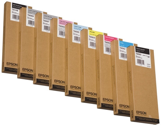 Tinta para Plotter Epson Stylus Pro 4800 / 220ml | 2500 - Original Tinta Epson UltraChrome. El Kit Incluye: T606100 Photo Black T606200 Cyan T606300 Vivid Magenta T606400 Yellow T606500 Light Cyan T606600 T606700 Light Black T606900 T606B00 T606C00 