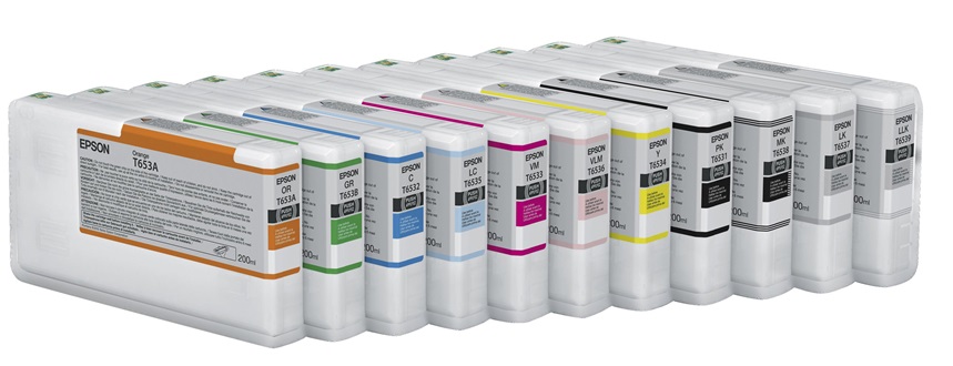 Tinta para Plotter Epson Stylus Pro 4900 / 200ml | 2500 - Original Tinta Epson UltraChrome. Incluye: T653100 Photo Black T653200 Cyan T653300 Vivid Magenta T653400 Yellow T653500 Light Cyan T653600 T653700 T653800 T653900 T653A00 T653B00 