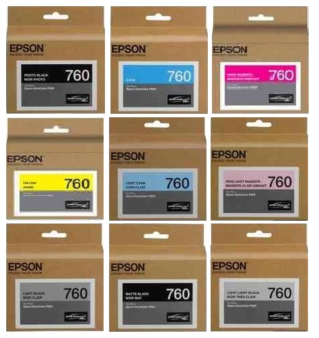 Tinta para Epson SureColor P600 / T760 | 2500 - Tinta Original Epson UltraChrome: T760120 Negro, T760220 Cian, T760320 Magenta, T760420 Amarillo, T760520 T760620 Magenta C, T760720 Negro Claro, T760820 Negro Matte, T760920 Gris Claro 
