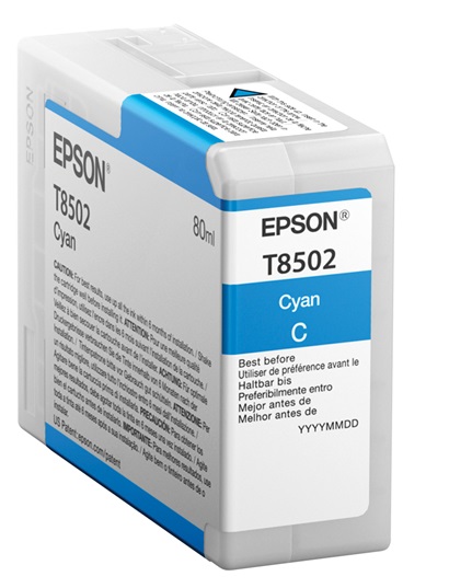 Tinta Epson T8502 / Cian 80ml  | 2503 - Cartucho de Tinta Original Epson T850200 Cian. Capacidad 80 ml. Impresoras Compatibles: Epson SureColor P800  