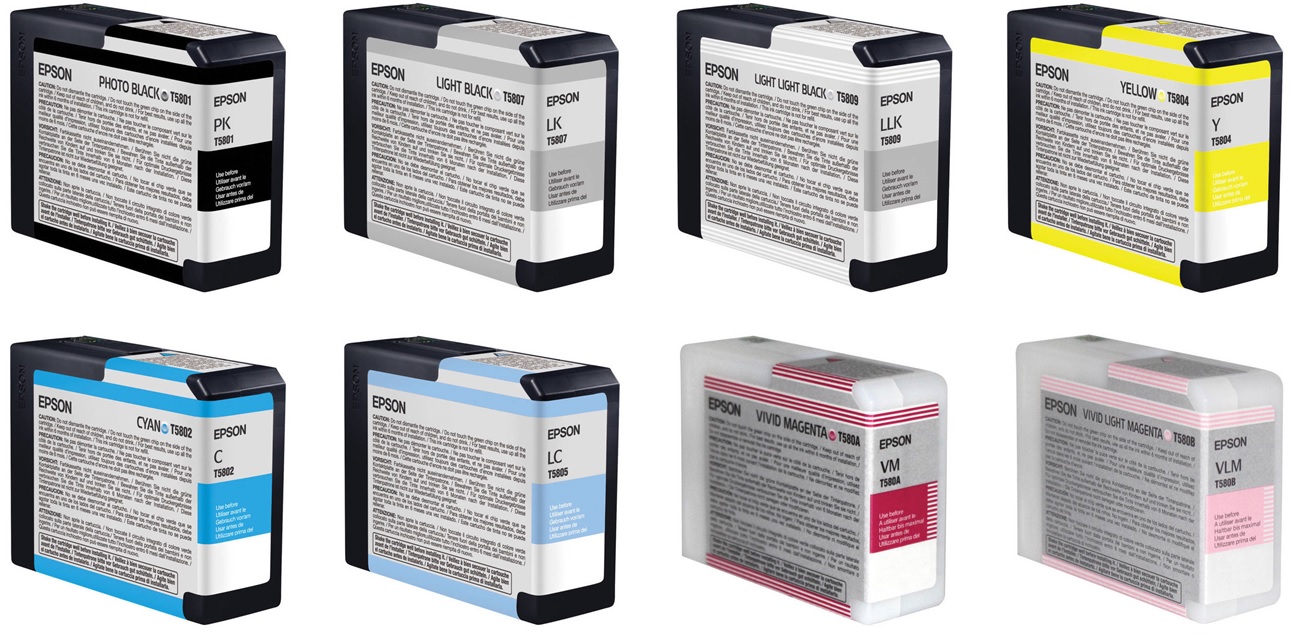 Tinta para Plotter Epson Stylus Pro 3800 / 80 ml | 2500 - Tinta Original Epson T580. El Kit Incluye: T580100 Photo Black, T580200 Cyan, T580300 Magenta, T580400 Yellow, T580500 Light Cyan, T580600 Light Magenta, T580700 Light Black, T580800 Matte Black