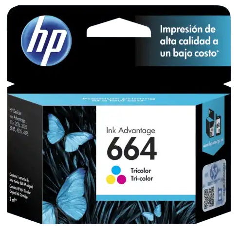 Tinta HP 664 F6V28AL Tricolor / 100 Pág | 2411 - Cartucho de Tinta Original HP F6V28AL Tricolor. Rendimiento 100 Páginas al 5%.