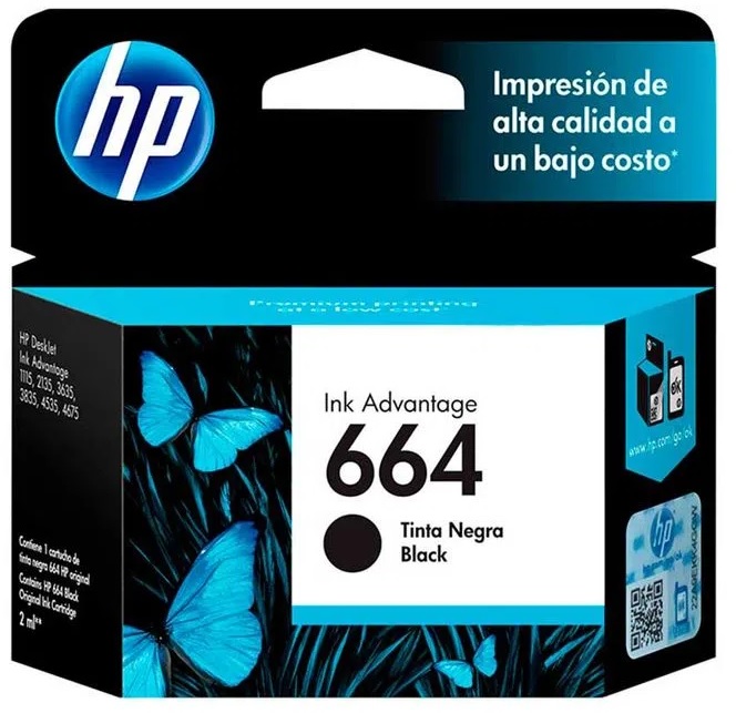 Tinta HP 664 F6V29AL Negro / 120 Pág | 2411 - Cartucho de Tinta Original HP F6V29AL Negro. Rendimiento 120 Páginas al 5%.