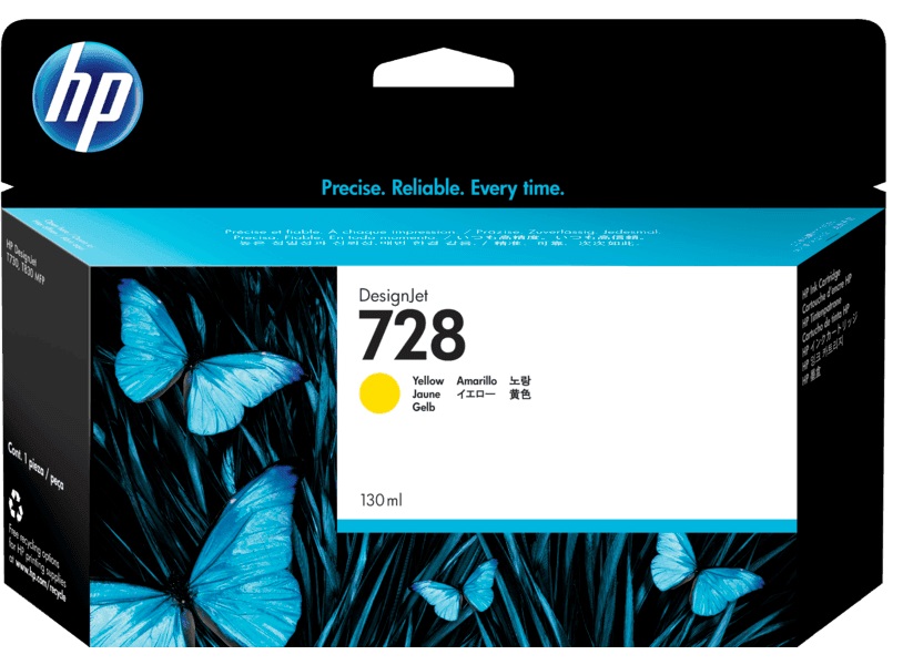 Tinta HP 728 F9J65A Amarillo / 130ml | 2405 - Cartucho de Tinta Original HP F9J65A Amarillo de 130 ml.