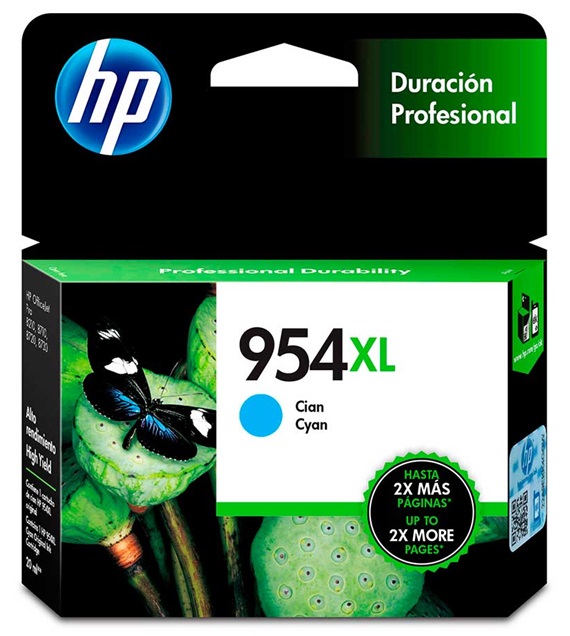Tinta HP 954XL L0S62AL / Cian 1.6k | 2405 - Tinta HP L0S62AL Rendimiento 1.600 Páginas al 5%. HP OfficeJet Pro 7740 8210 8710 8720 8730  