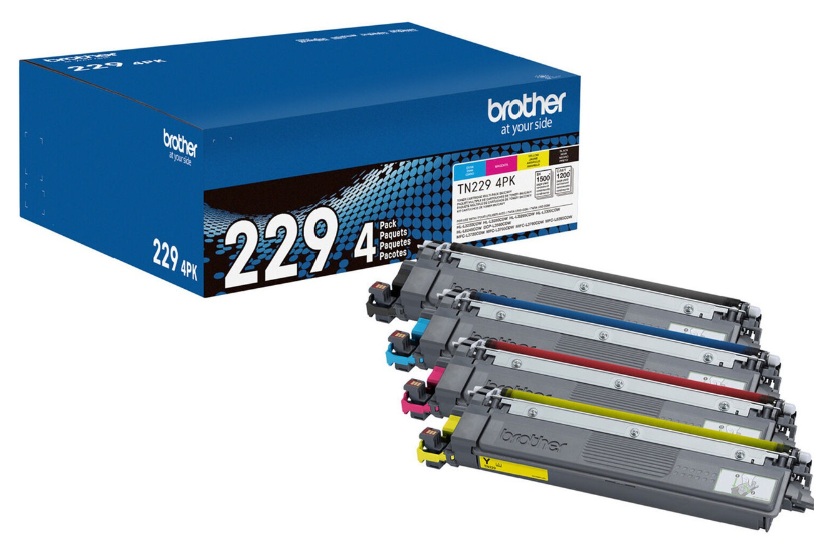 Toner para Brother HL‑L3220CDW / TN229XL | 2601 - Toner Original Brother TN-229XL. El Kit incluye: TN229XLBK Negro, TN229XLC Cian, TN229XLM Magenta, TN229XLY Amarillo.  Rendimiento estimado: Negro 3.000 páginas / Color 2.300 páginas (ISO/IEC 19798)